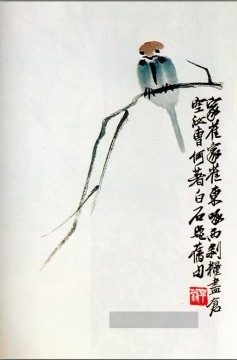 Traditionelle chinesische Kunst Werke - Qi Baishi Spatz auf einem Ast Kunst Chinesische